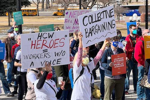 Union members rally for collective bargaining rights at Colorado State Capitol